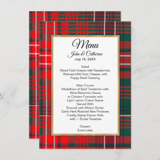 Menu Mariage Plaid Clan Wilson (Devant / Derrière)
