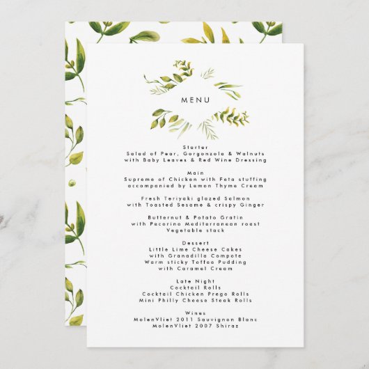 Menu Mariage Plante verdoyant (Devant / Derrière)