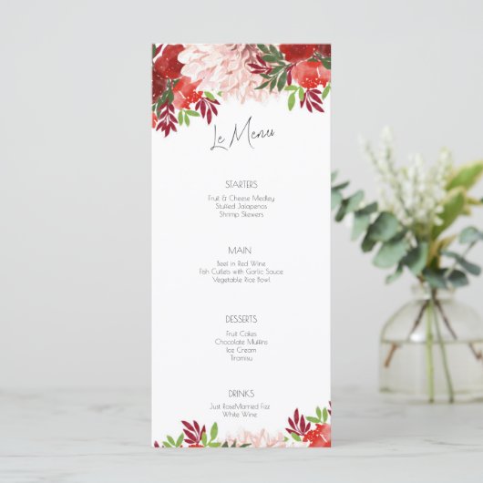 Menu Mariage plat rose gras (Debout devant)