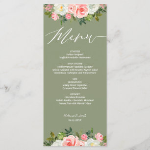 Menu Mariage plat rose rustique