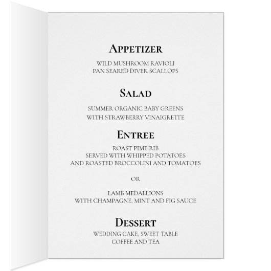 Menu Mariage plié Fleur de champ romantique (Intérieur (Droit))