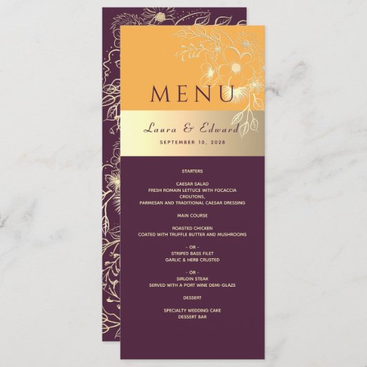Menu Mariage Plum Purple (Devant / Derrière)