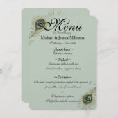 Menu Mariage Plumes Peacock Sage (Devant / Derrière)