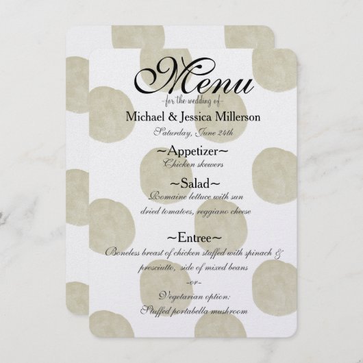 Menu Mariage Points Aquarelle Or (Devant / Derrière)