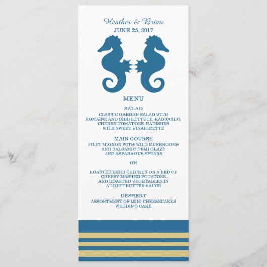 Menu Mariage pour hippocampe bleu Gold (Devant)