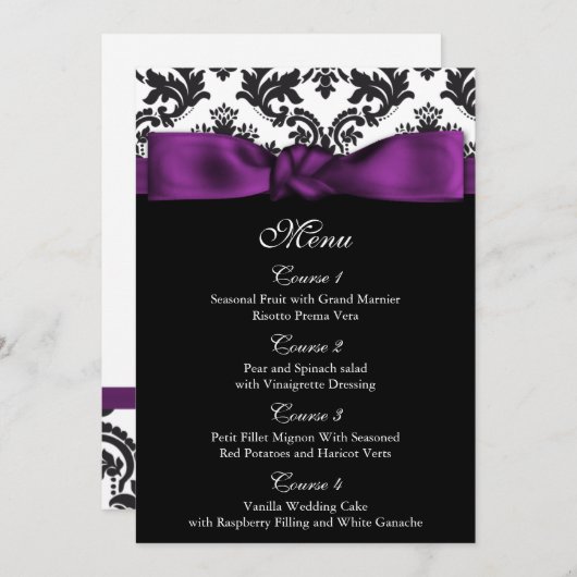 menu mariage pourpre damassé (Devant / Derrière)