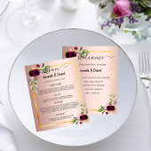 Menu mariage Programme floraux Bourgogne or rose