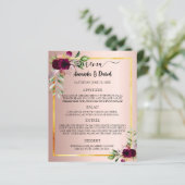 Menu mariage Programme floraux Bourgogne or rose (Debout devant)