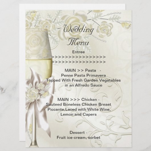 Menu mariage Programme Gold Cream Pearl Floral Ros (Devant / Derrière)
