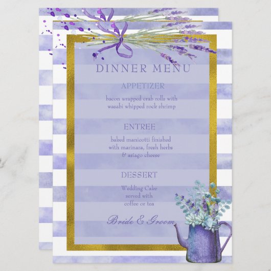 Menu Mariage Provence Lavande violet (Devant / Derrière)