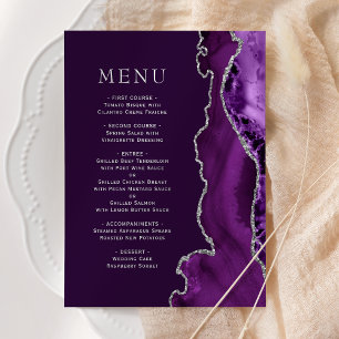 Menu Mariage prune Agate argenté violet