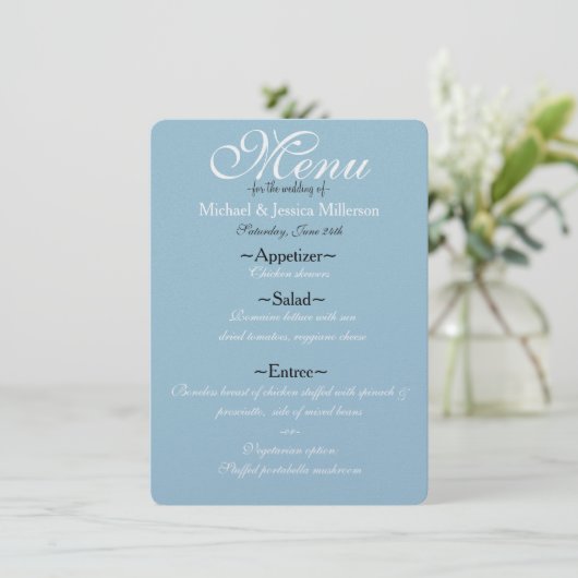 Menu Mariage Quatrefoil bleu et blanc (Debout devant)