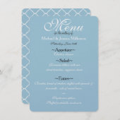 Menu Mariage Quatrefoil bleu et blanc (Devant / Derrière)