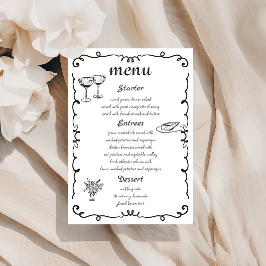 Menu Mariage Quirky Dessiné À La Main
