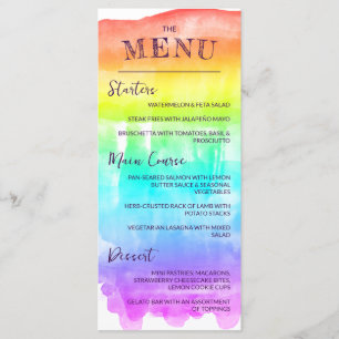 Menu Mariage Rainbow Watercolor Wash LGBTQ
