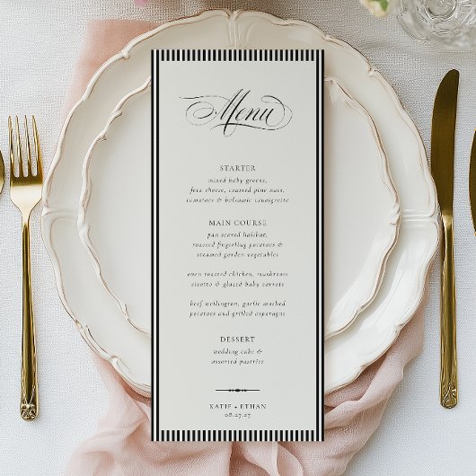 Menu Mariage rayures calligraphiées STATELY