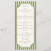 Menu Mariage rayures vintage vert sauge (Dos)