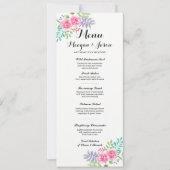 Menu Mariage Réception Élégante Cartes Roses Flora (Devant)