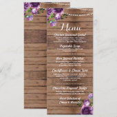Menu Mariage Réception Fleurs en Bois Violet (Devant / Derrière)