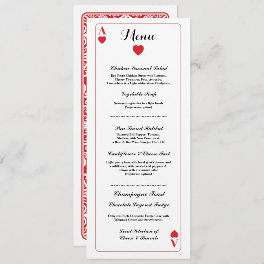 Menu Mariage Réception Jouer des cartes As of Hear (Devant / Derrière)