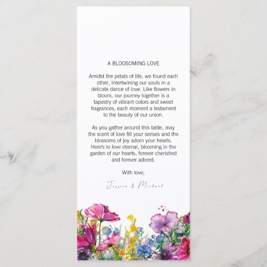 Menu mariage recto verso Collection Fleur de prair (Dos)