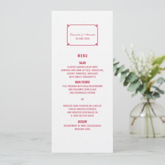 Menu Mariage Red Deco Chic (Debout devant)