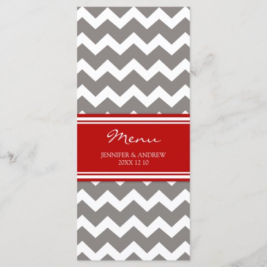 Menu mariage Red Grey Chevron (Dos)