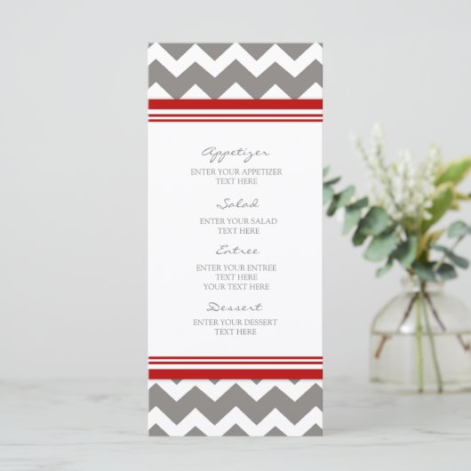 Menu mariage Red Grey Chevron (Debout devant)