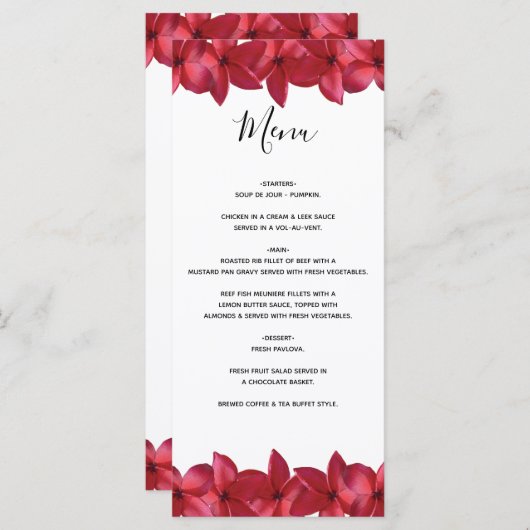 Menu Mariage Red Plumeria Frangipani (Devant / Derrière)