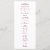 Menu Mariage Red Rose (Dos)