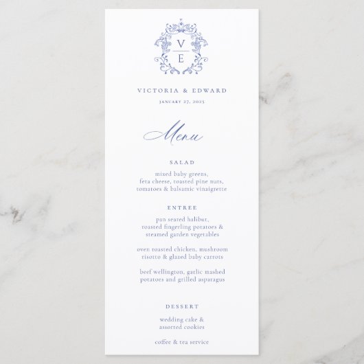 Menu Mariage Regency Blue Crest Monogram (Devant)
