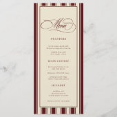 Menu Mariage Rétro avec Bordure Rayée Ivoire & Bourgogn (Devant)