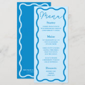 Menu Mariage rétro Blue Wavy (Devant / Derrière)