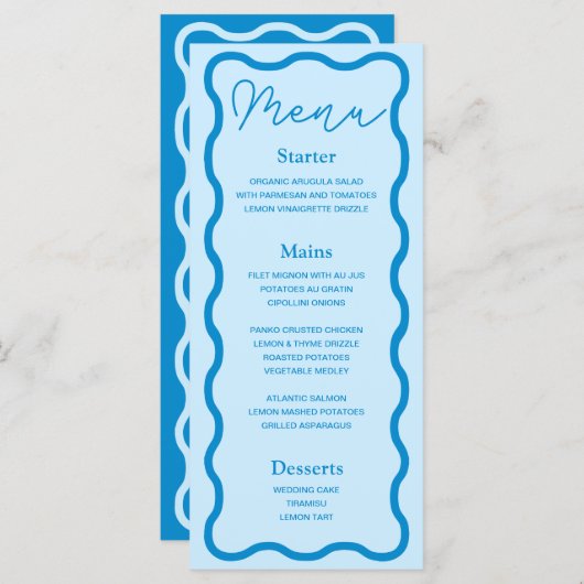 Menu Mariage rétro Blue Wavy (Devant / Derrière)