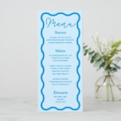 Menu Mariage rétro Blue Wavy (Debout devant)