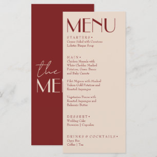 Menu Mariage rétro Bourgogne Crème Argent Ancien Élégan