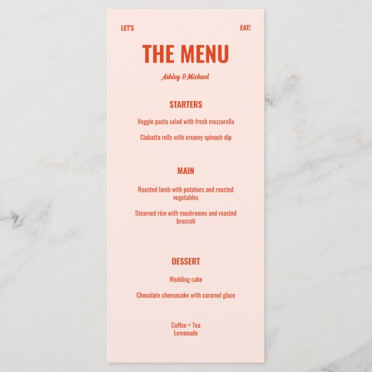 Menu Mariage Retro Bright & Bold Peach (Devant)