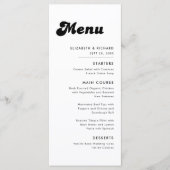 Menu Mariage Rétro Chic Noir et Blanc (Devant)