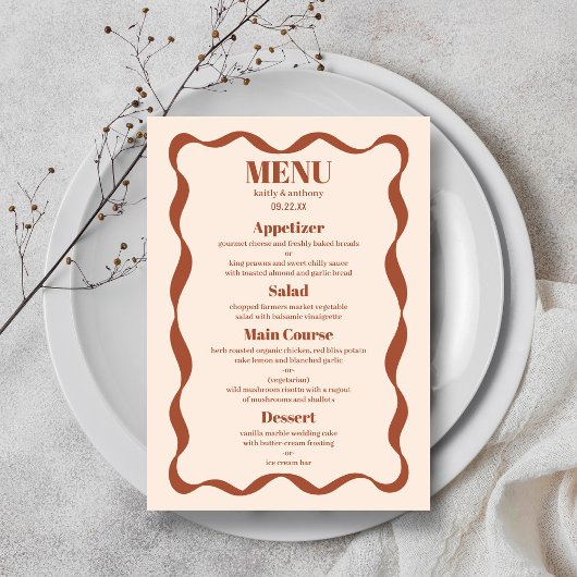 Menu Mariage rétro Coquette Bow