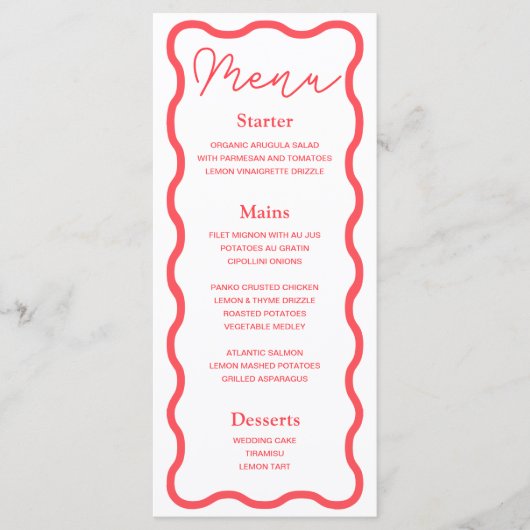 Menu Mariage rétro Coral Wavy (Devant)