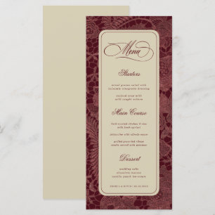 Menu Mariage rétro en dentelle ivoire et burgundy Old M