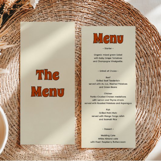 Menu Mariage Rétro Groovy Orange Brûlé
