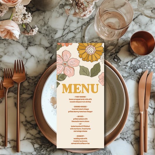 Menu Mariage Rétro Groovy sur le thème des années 70