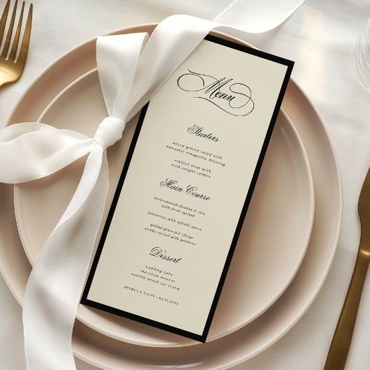 Menu Mariage rétro ivory & black dans l'esprit Old Mone