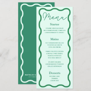 Menu Mariage rétro Mint Wavy