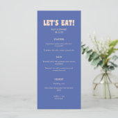 Menu Mariage rétro moderne bleu foncé beige "Mangeons ! (Debout devant)