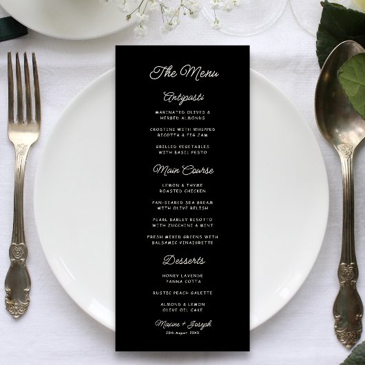 Menu Mariage rétro noir et ivoire