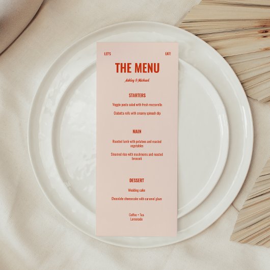 Menu Mariage Rétro Peach Bright & Bold 