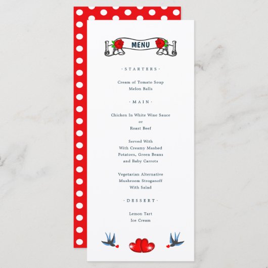 Menu Mariage Retro Rockabilly Hearts (Devant / Derrière)