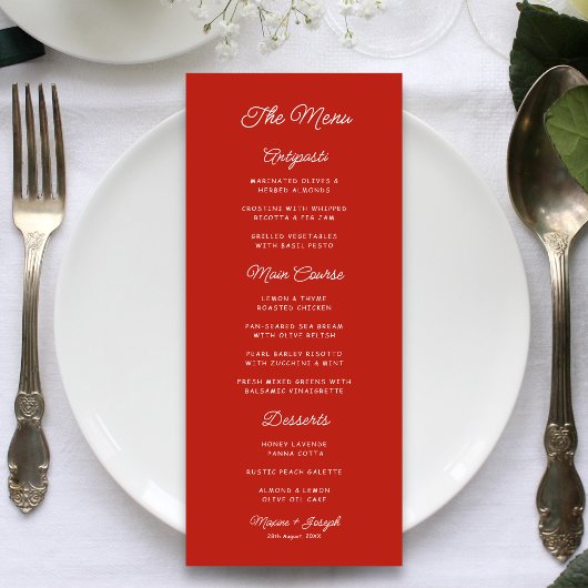 Menu Mariage rétro rouge et blanc